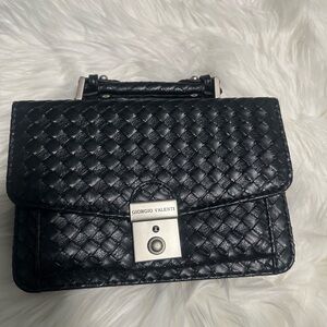 Giorgio Valentino Black Woven Leather Handbag